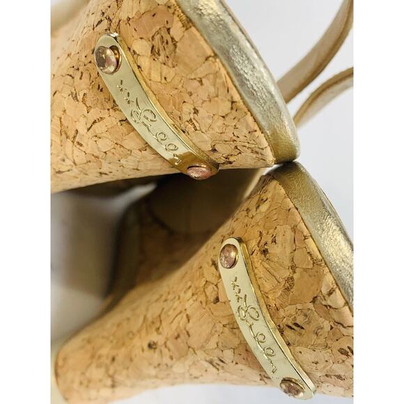 LILLY PULITZER Kristen Slingback Wedge 9M Tan Gold 4.5" Cork Peep Toe Sandal EUC - Picture 8 of 14